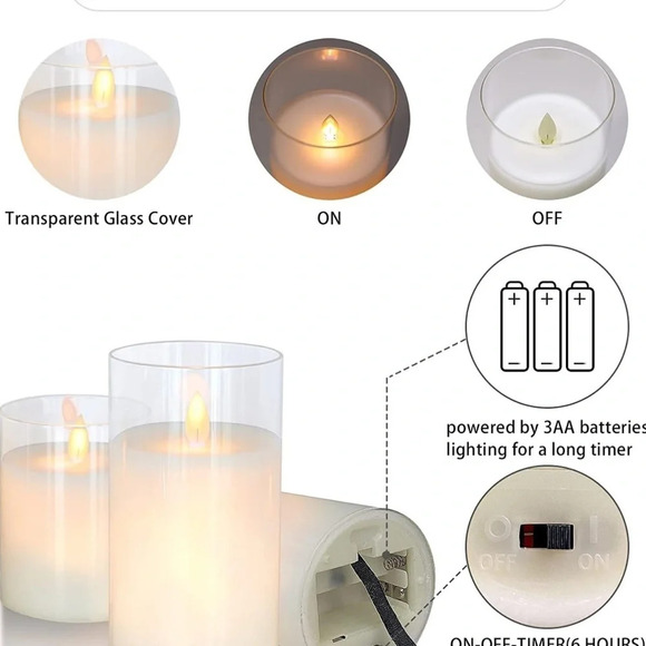 Flameless Flickering Candles Battery Powered with Remote New Set of 3 - Picture 6 of 9